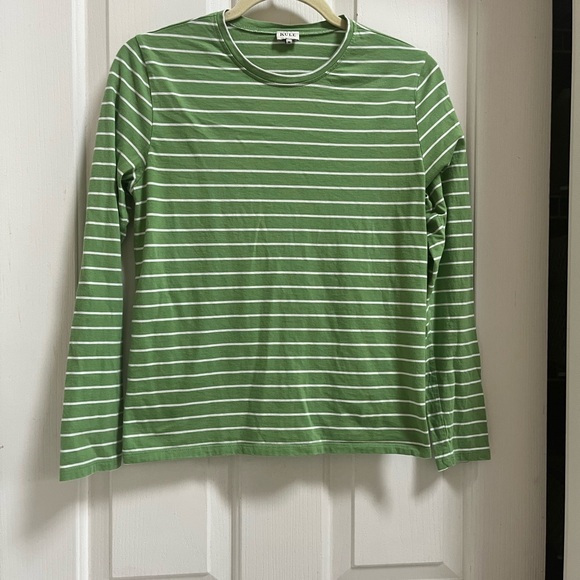 Kule Modern Tee Tshirt Striped Green White Long Sleeve - Picture 1 of 3